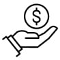 icon of hand with a coin branded with a dollar sign above it.